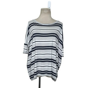 Glam off white navy blue short sleeves oversized knit top size small